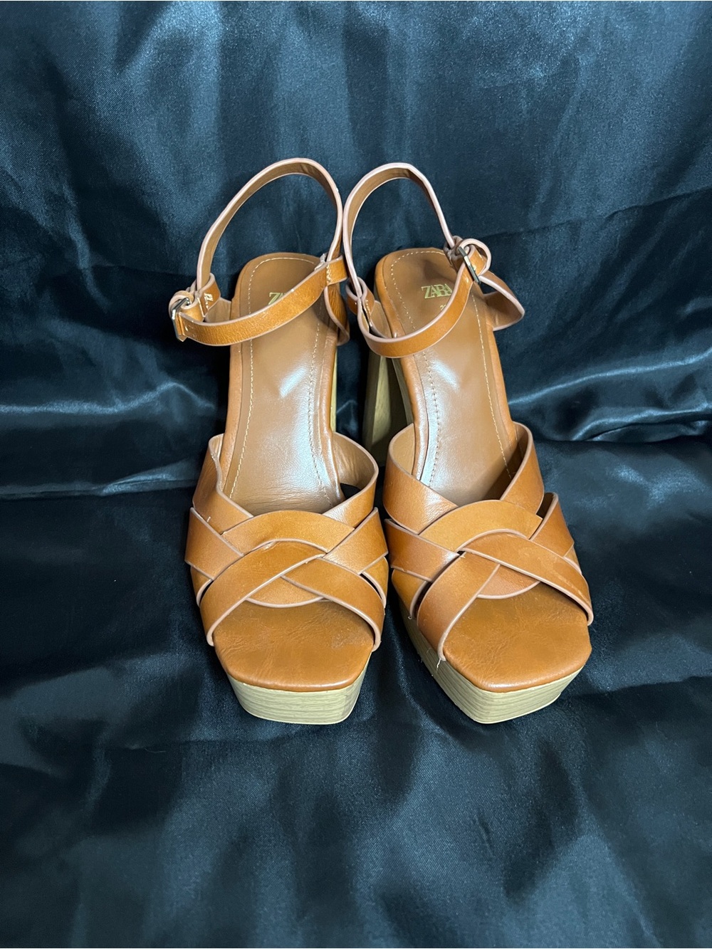Zara Brown Leather Braided Platform Sandals